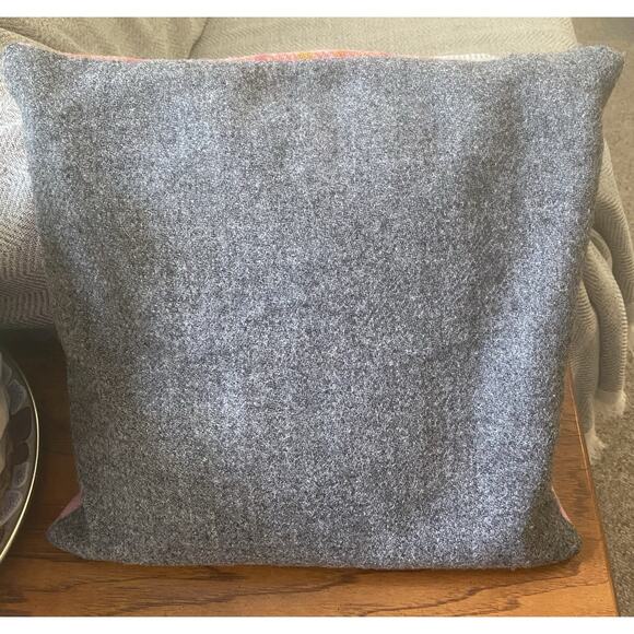 Harris Tweed Wool Pink Green Orange Plaid Preppy Throw Pillow 15x15 - Picture 3 of 4